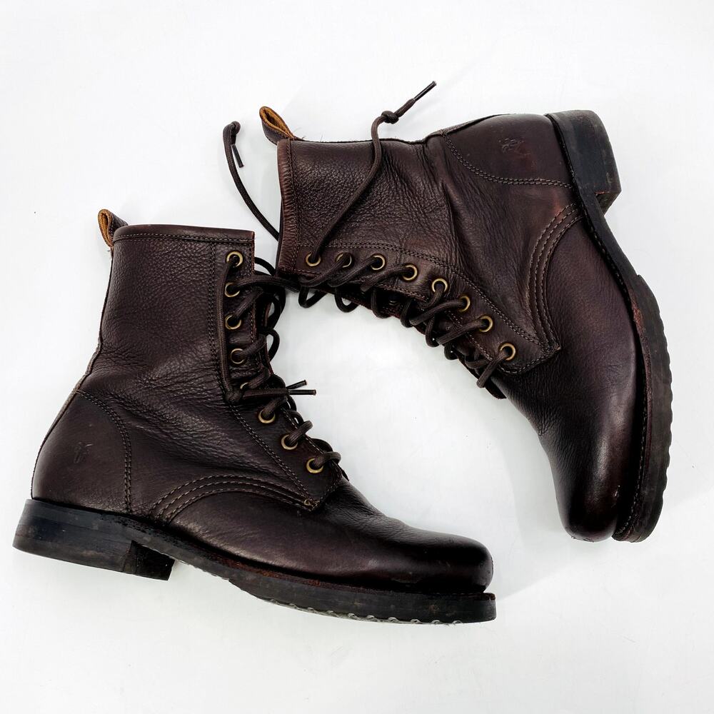 Frye Veronica Leather Cherry Brown Combat Boots - image 3